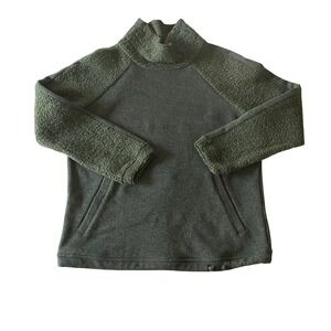 Prana Green Wool Blend Sherpa Trim Mock Neck Sweatshirt Women's Size S